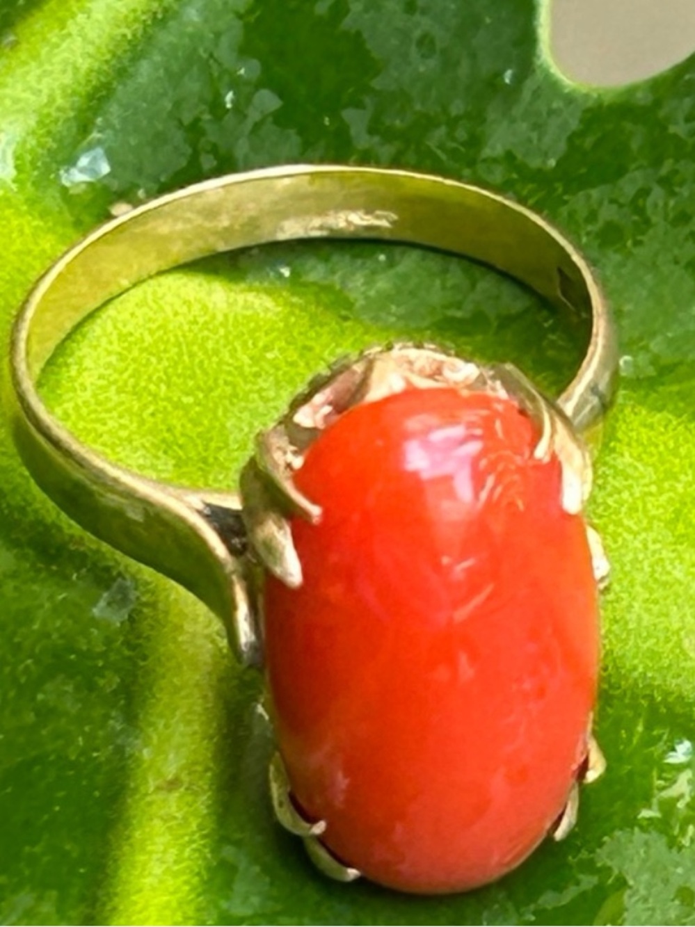 Vintage 18K real solid rose gold 6 carat blood red coral ring size 6 not scrap